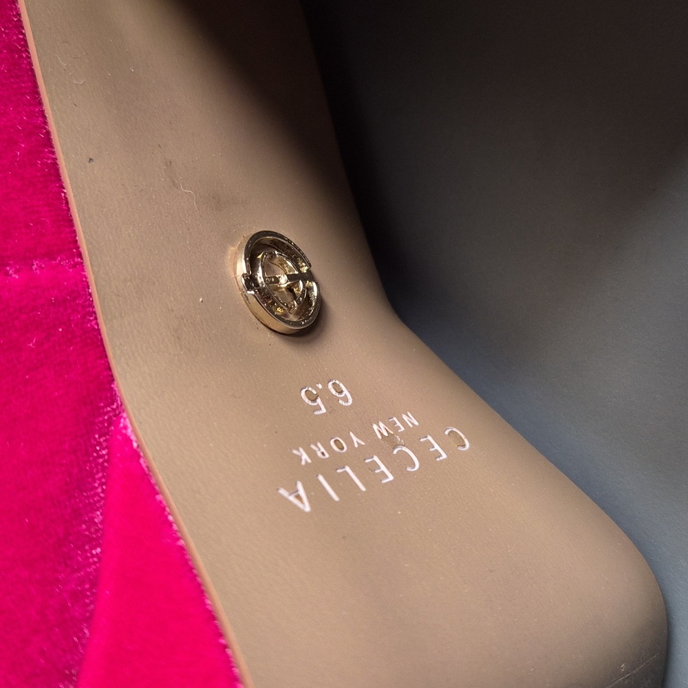 CeCe Hot Pink Velvet Block Heel Loafers - Picture 4 of 4